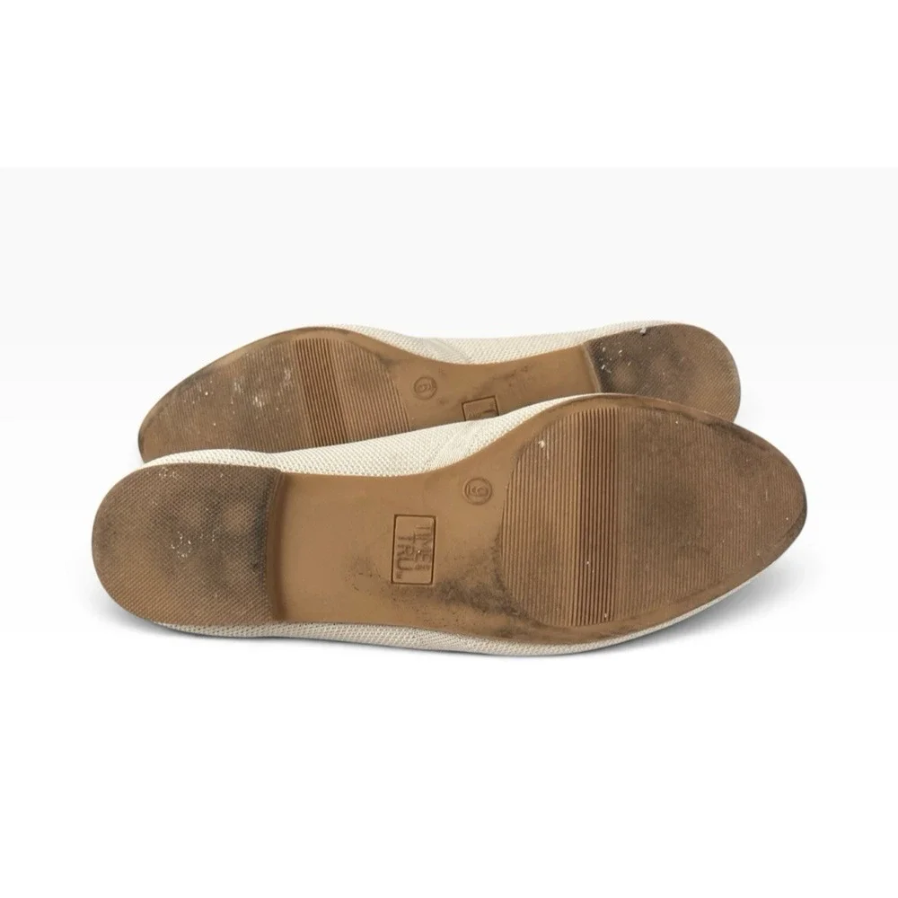 Time and Tru Flats Women 9 Knit Slip On Casual Comfort Memory Foam Cream